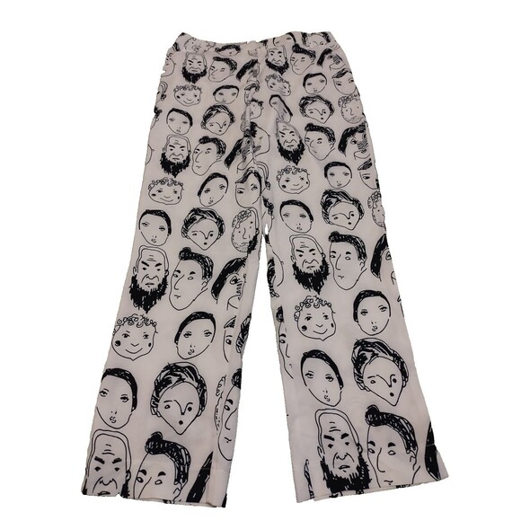 SHEKOU Abstract Face Pants White Sketched Faces XL Sized Pop Art. Lt Weight - Picture 1 of 11